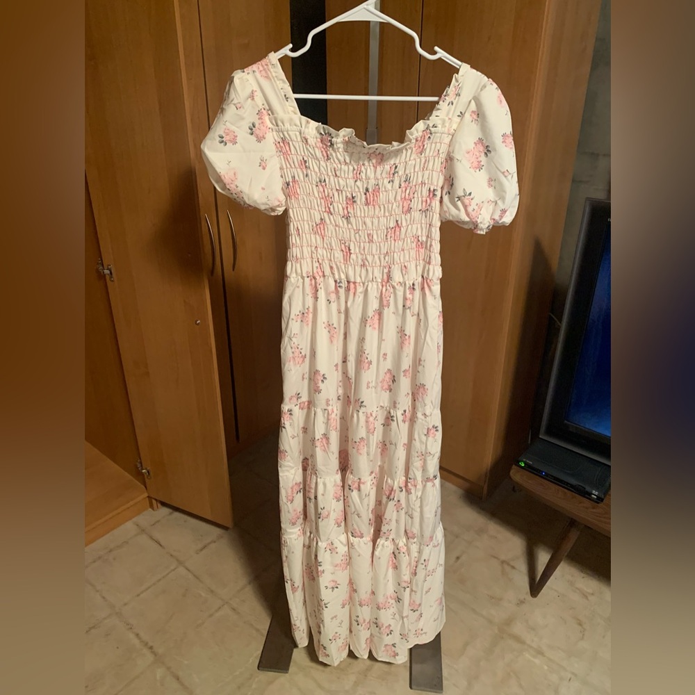 Floral White and Pink Dress